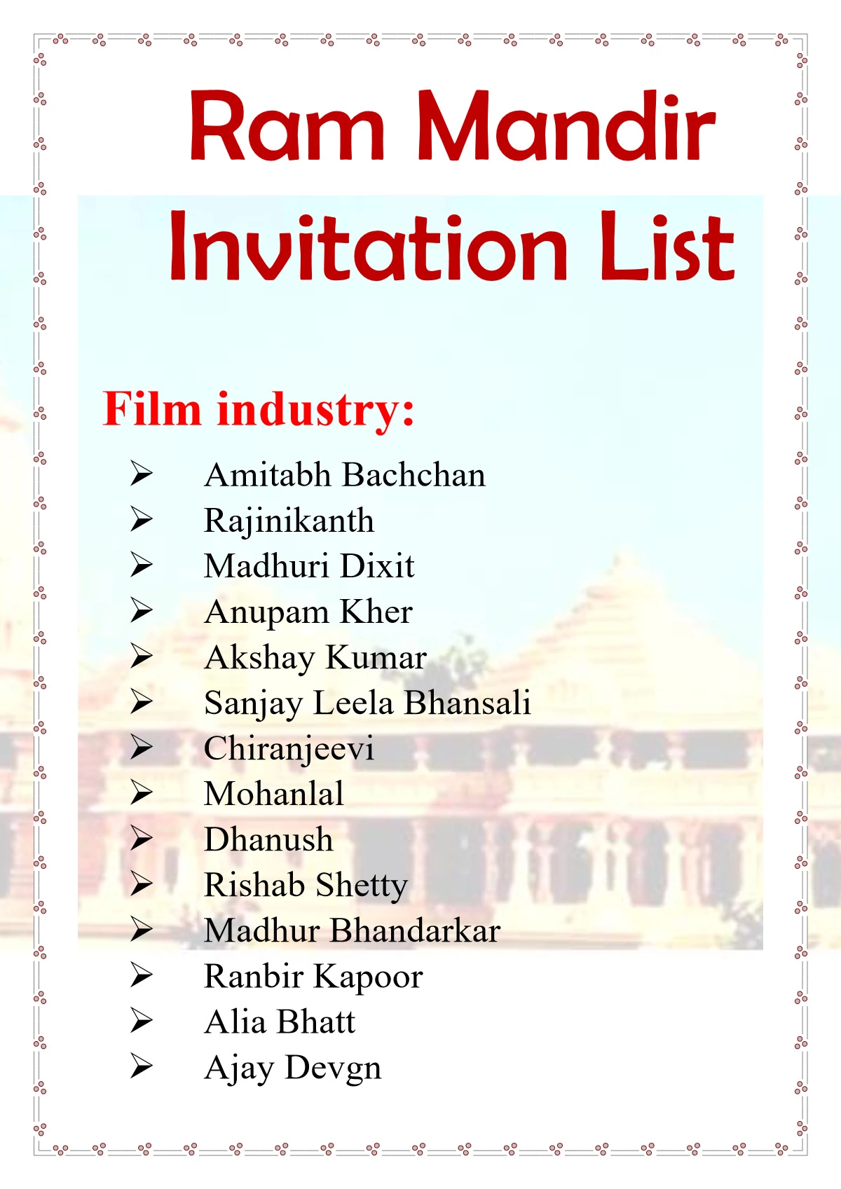 Ram mandir Invitation List