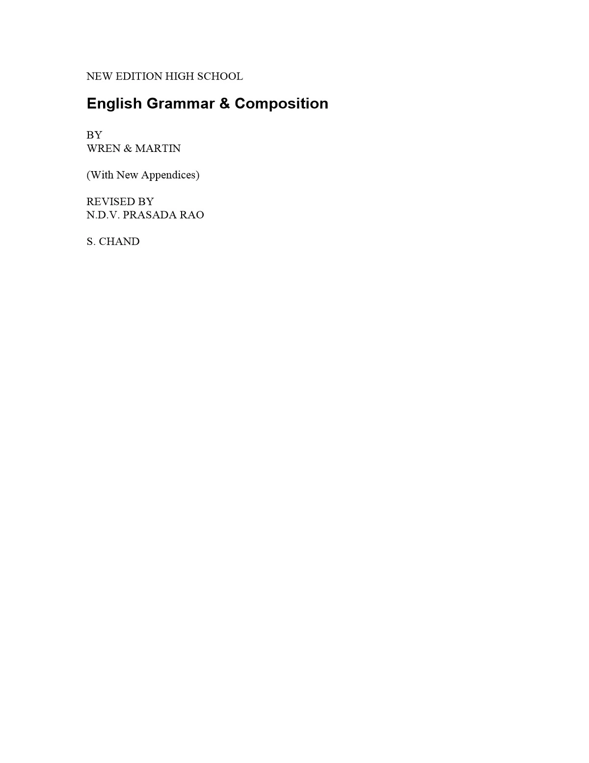 Wren and Martin English Grammar