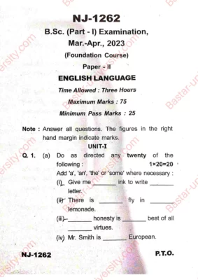 Bastar University Question Paper