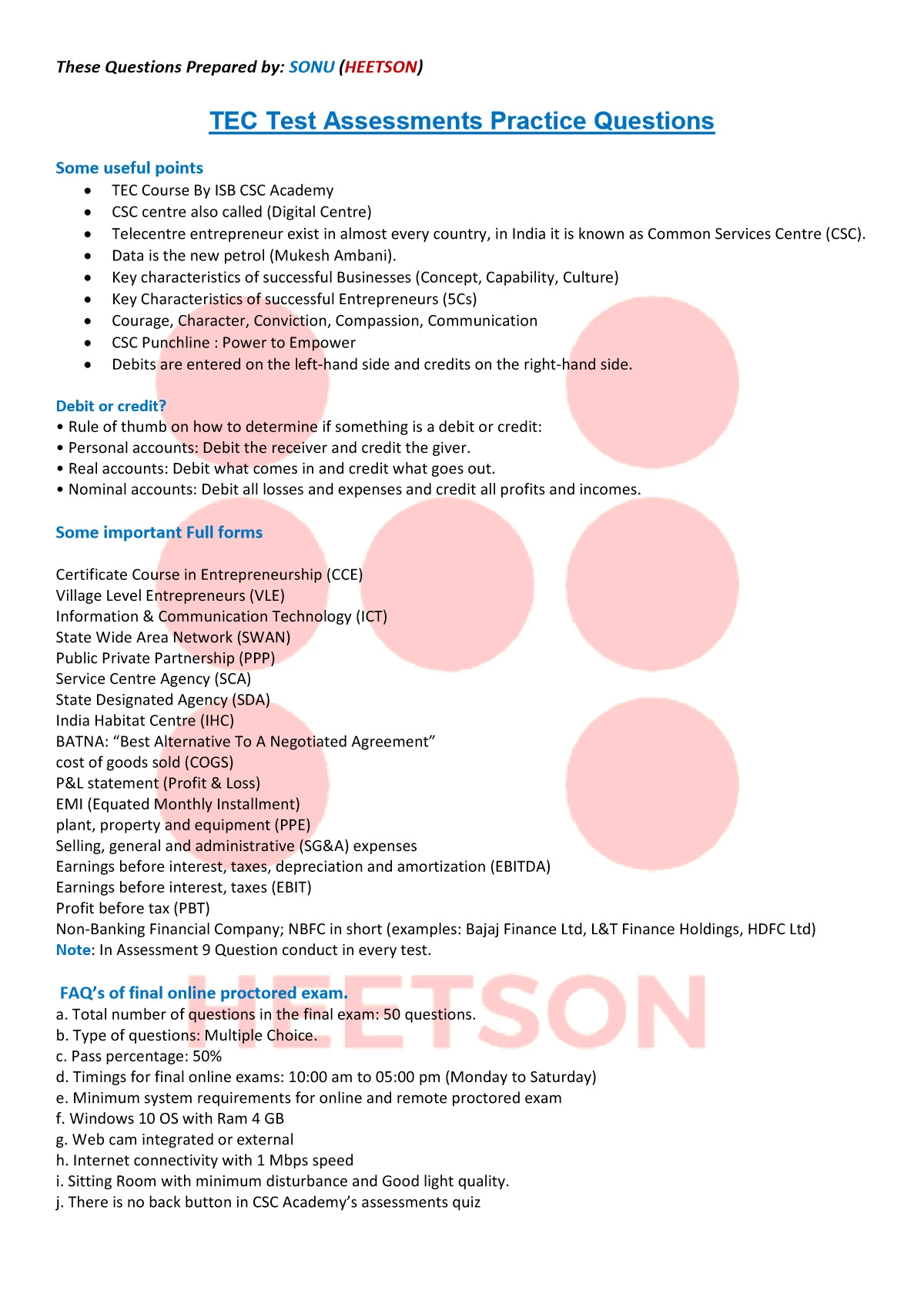 CSC TEC Exam Questions and Answers