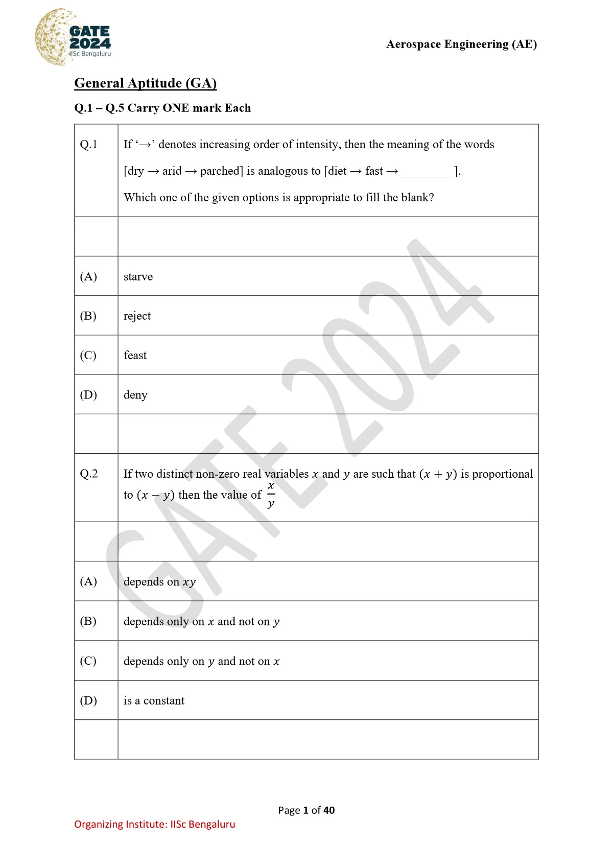 GATE 2024 Question Paper 1PDF