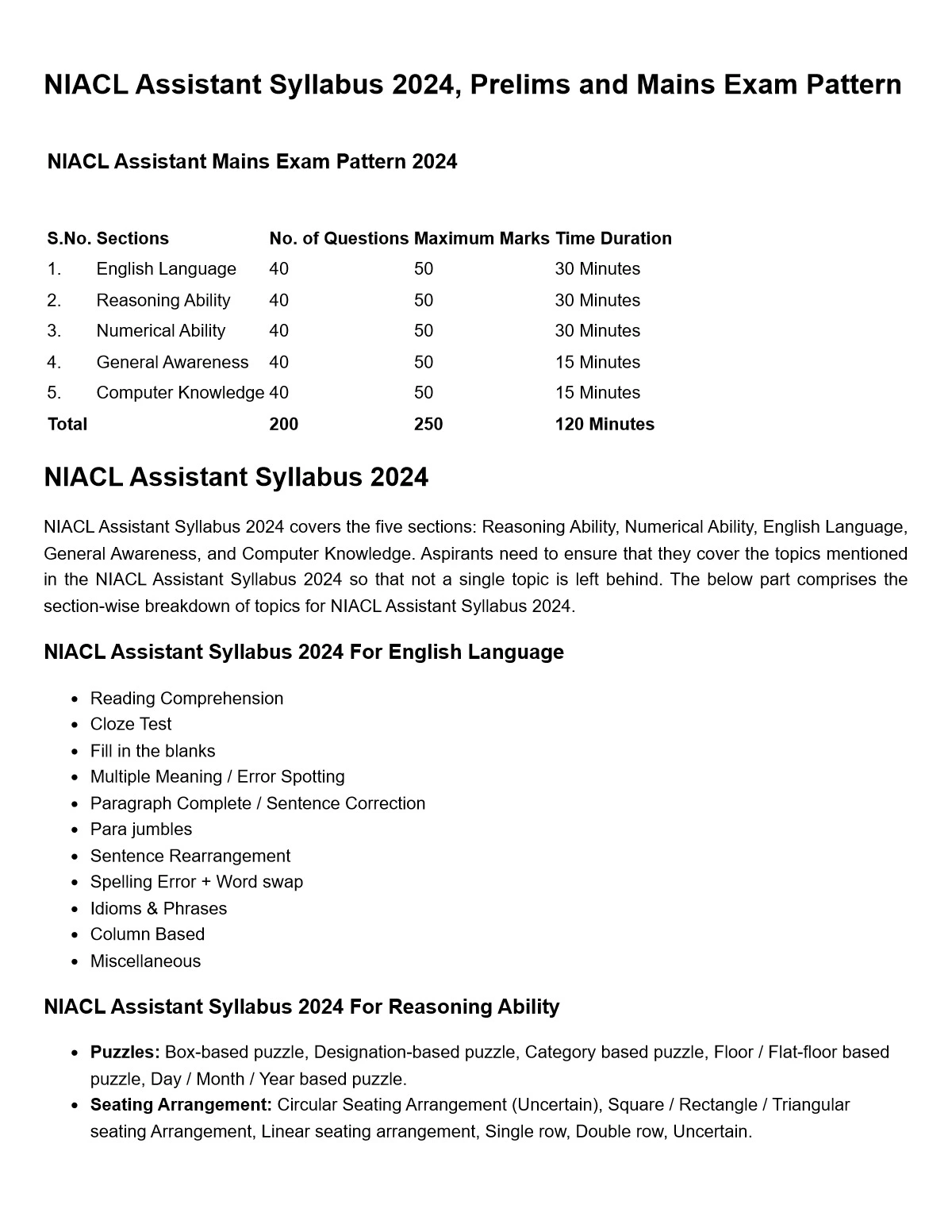 NIACL Assistant Syllabus