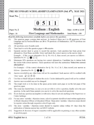 Scholarship Exam Paper for Class 8