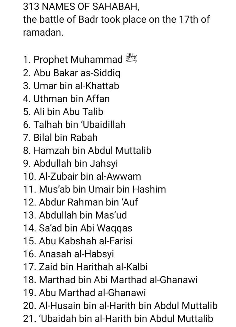 313 Badr Name List