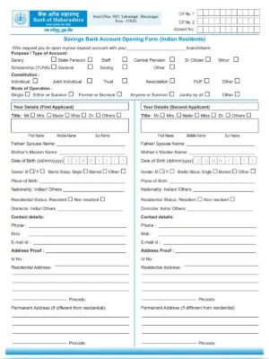 Bank of Maharashtra Saving Account Opening From