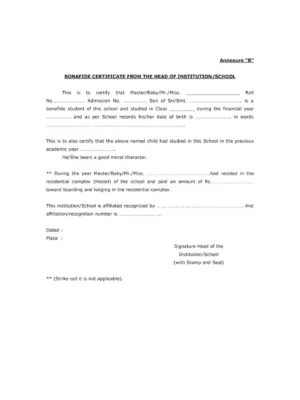 Bonafide Certificate Form