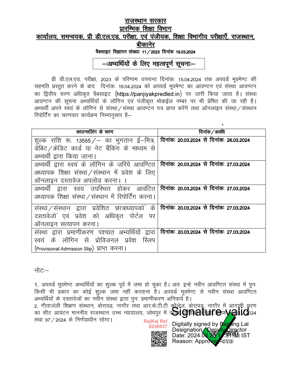 Rajasthan BSTC 2nd Allotment List & Cutt Off 2024