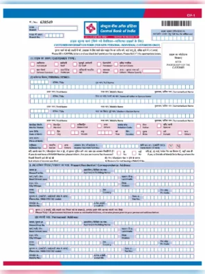 Central Bank of India Account Opening Form