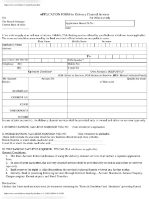 Central Bank of India Internet Banking Form