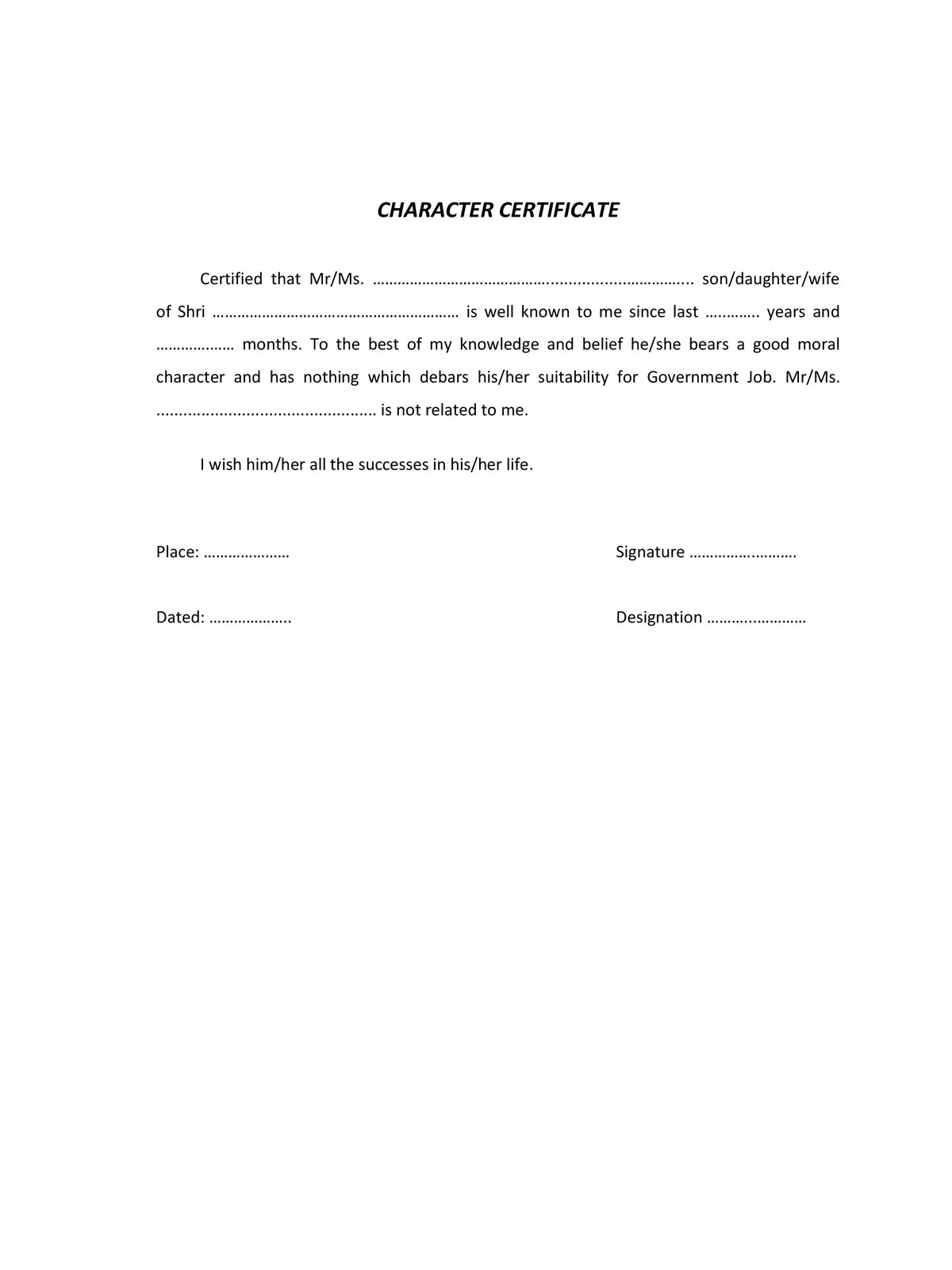 Character Certificate For Job 1PDF