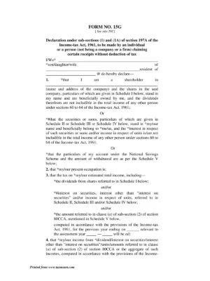 Form 15G for Fixed Deposit