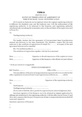 Form 35 for Termination of Hire-Purchase