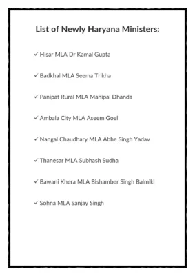 Haryana Current Mininsters List