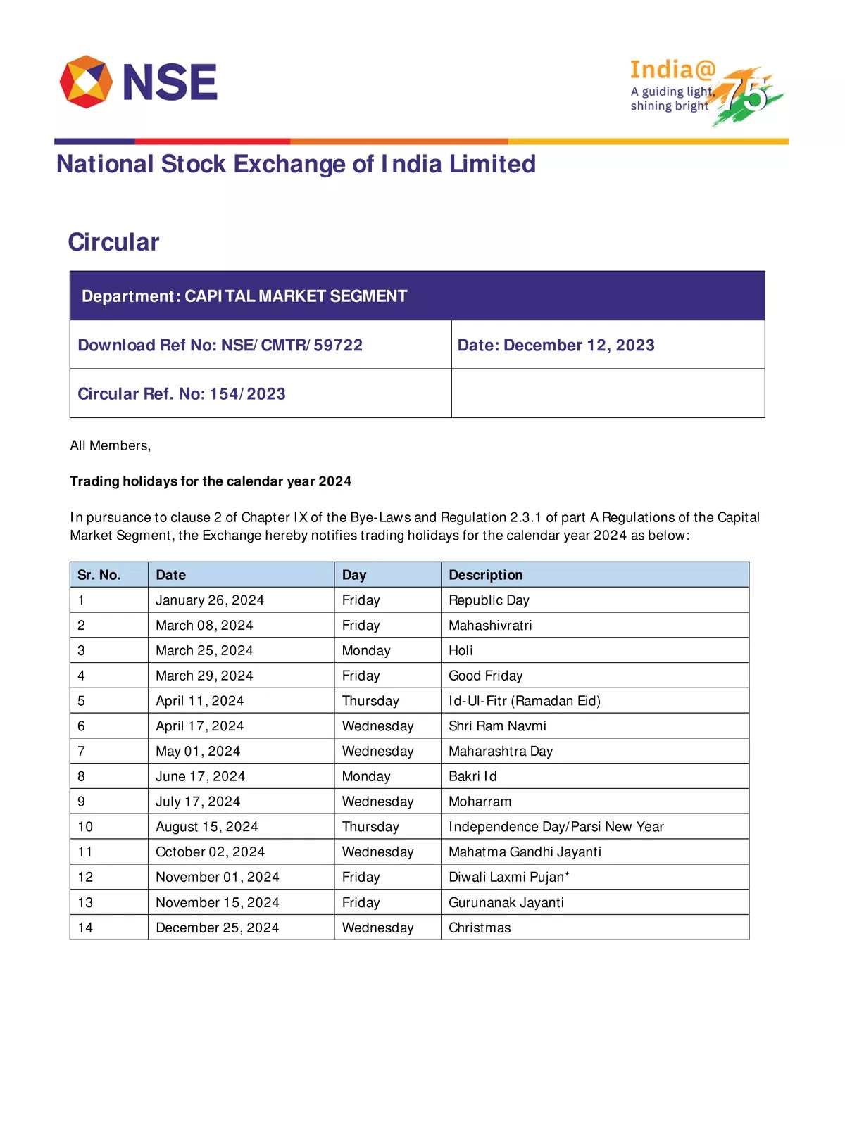 NSE Holiday List 2024 1PDF