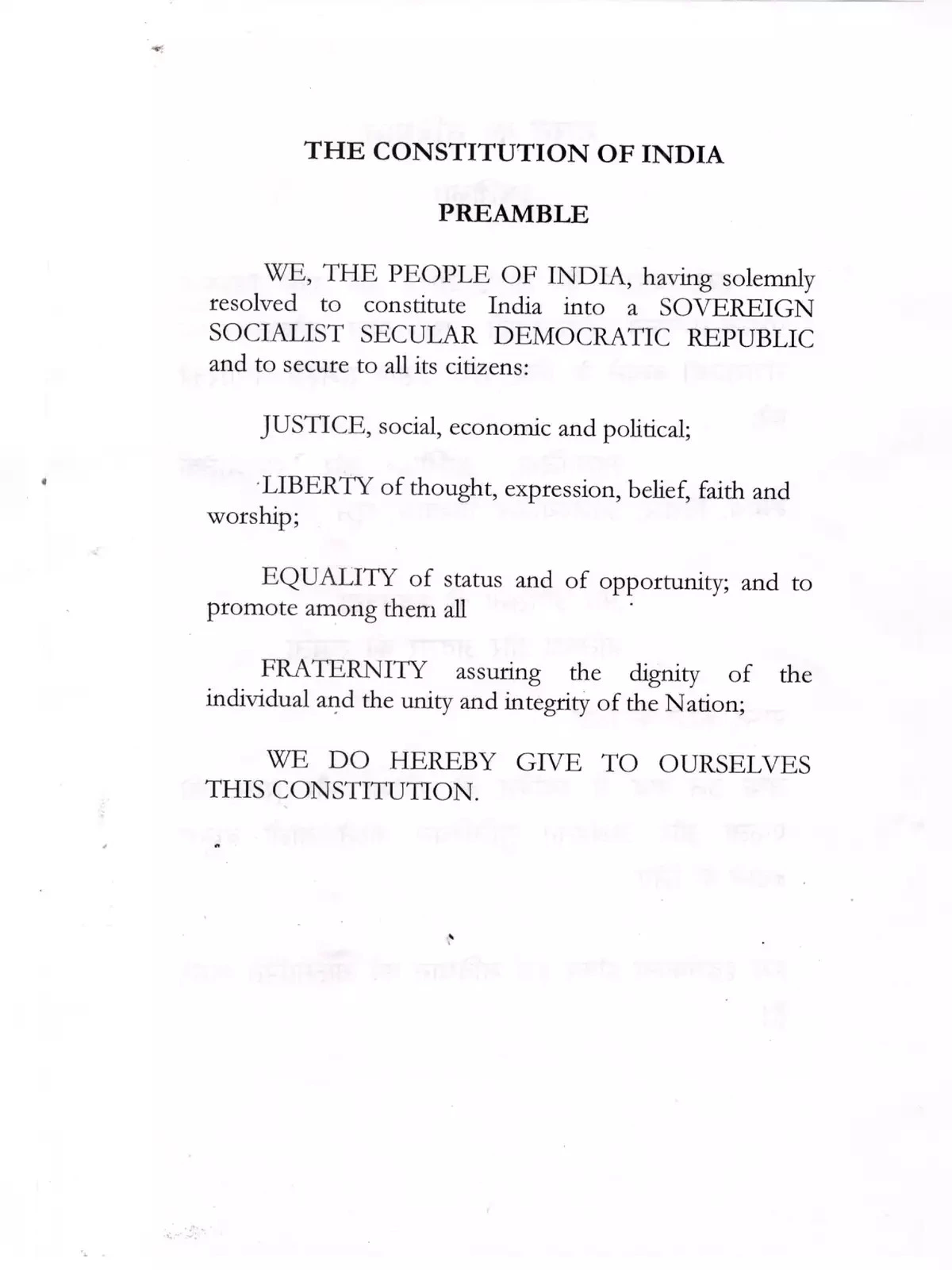 Preamble of Indian Constitution