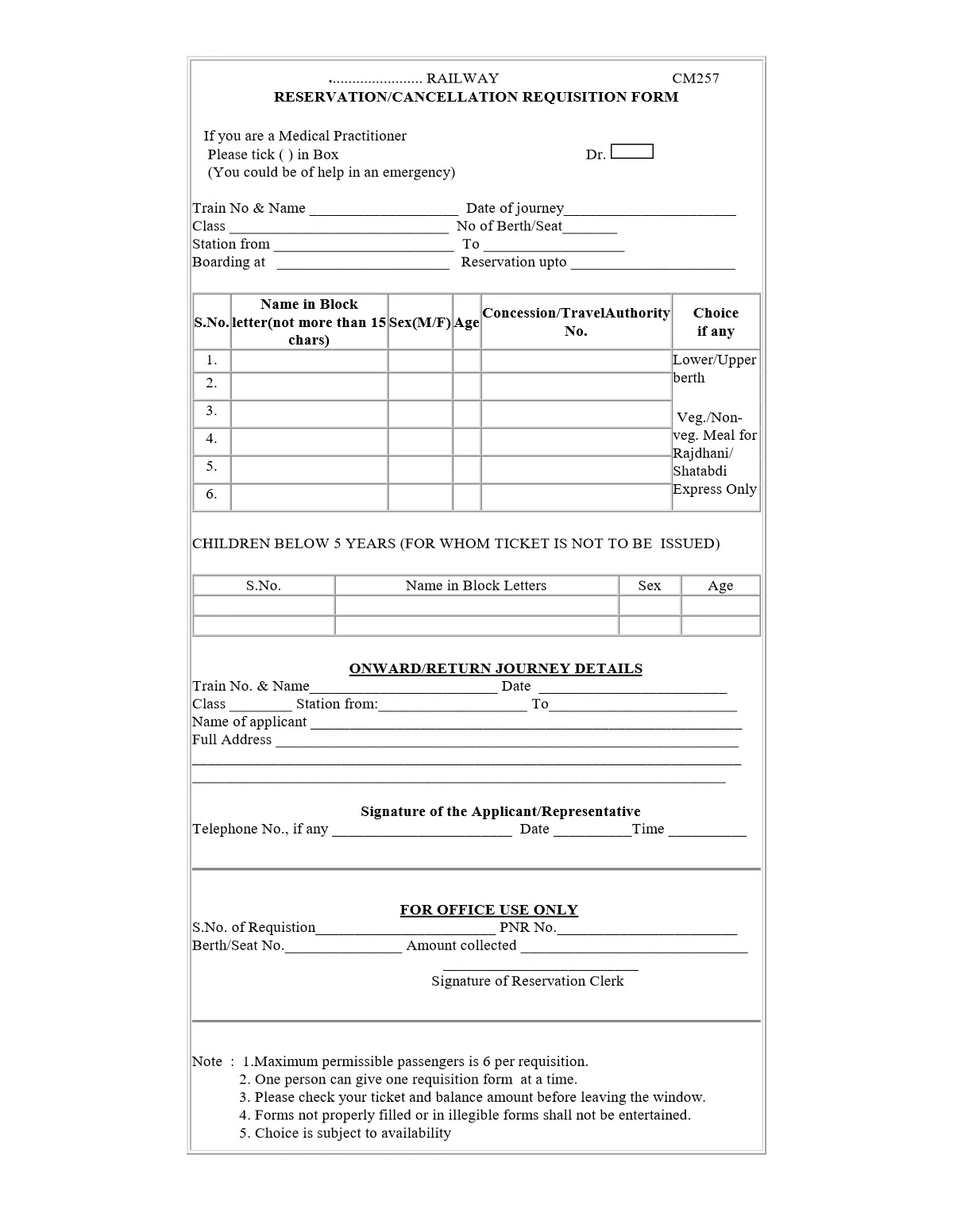 Indian Railway Reservation Form