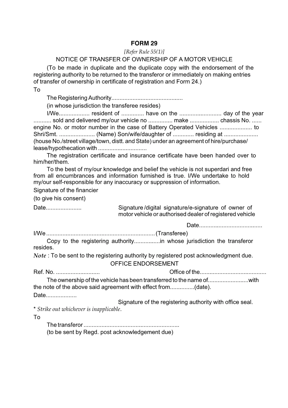 Form 29 RTO Latest PDF - 1PDF