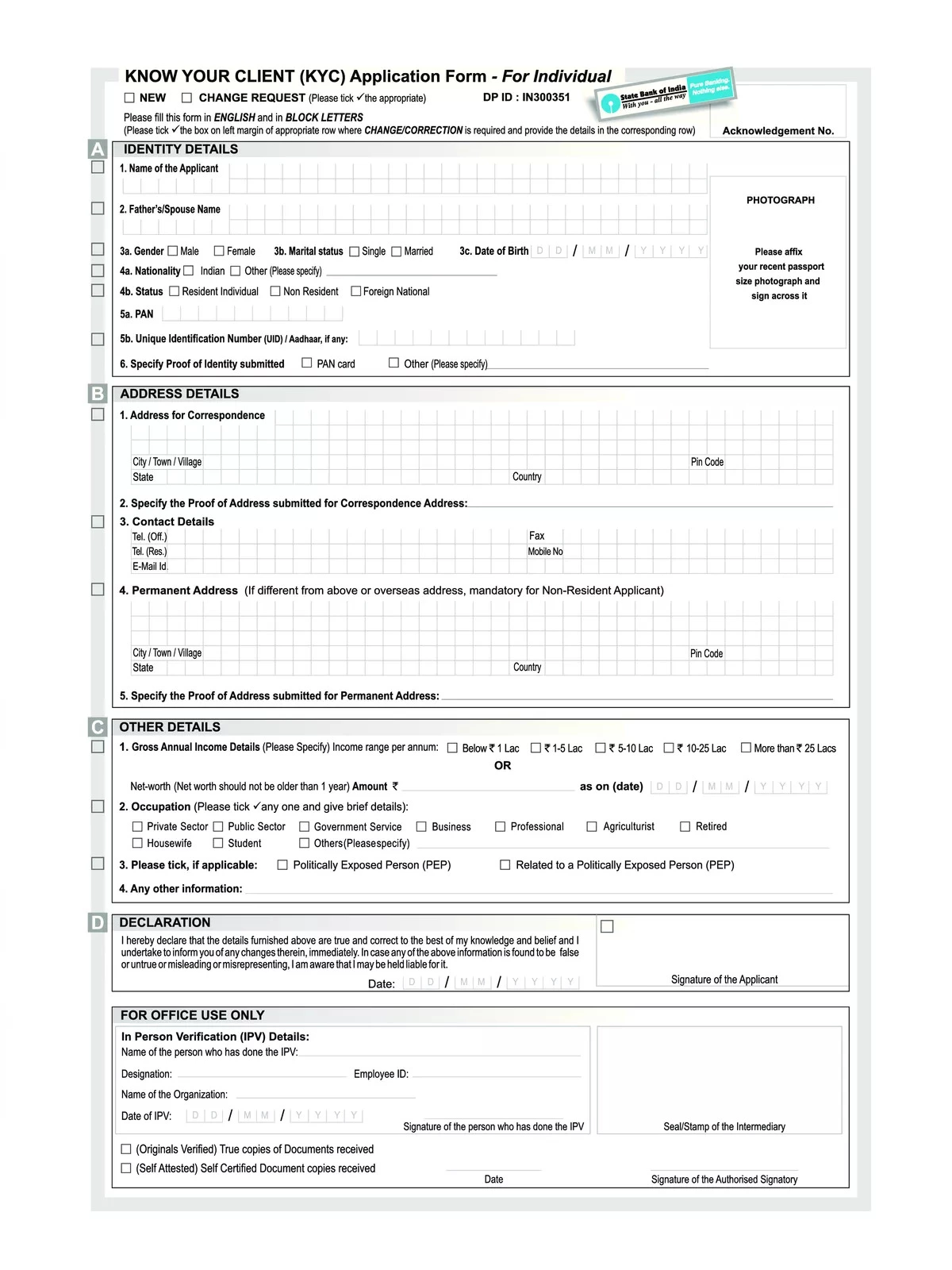 SBI KYC Form