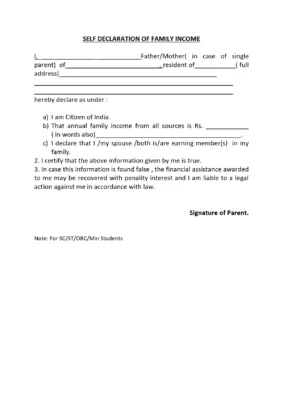 Self Declaration Form for Income Certificate