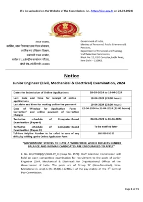 SSC JE Notification 2024 Out for 438 Posts, Check Exam Date and Syllabus