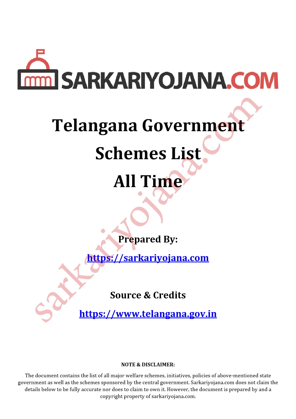 Telangana Govt Schemes List 2024