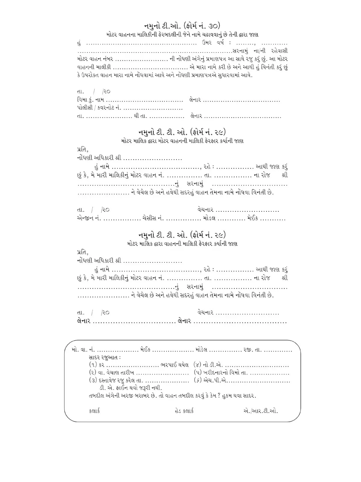 Gujarat RTO TTO Form 29, 30