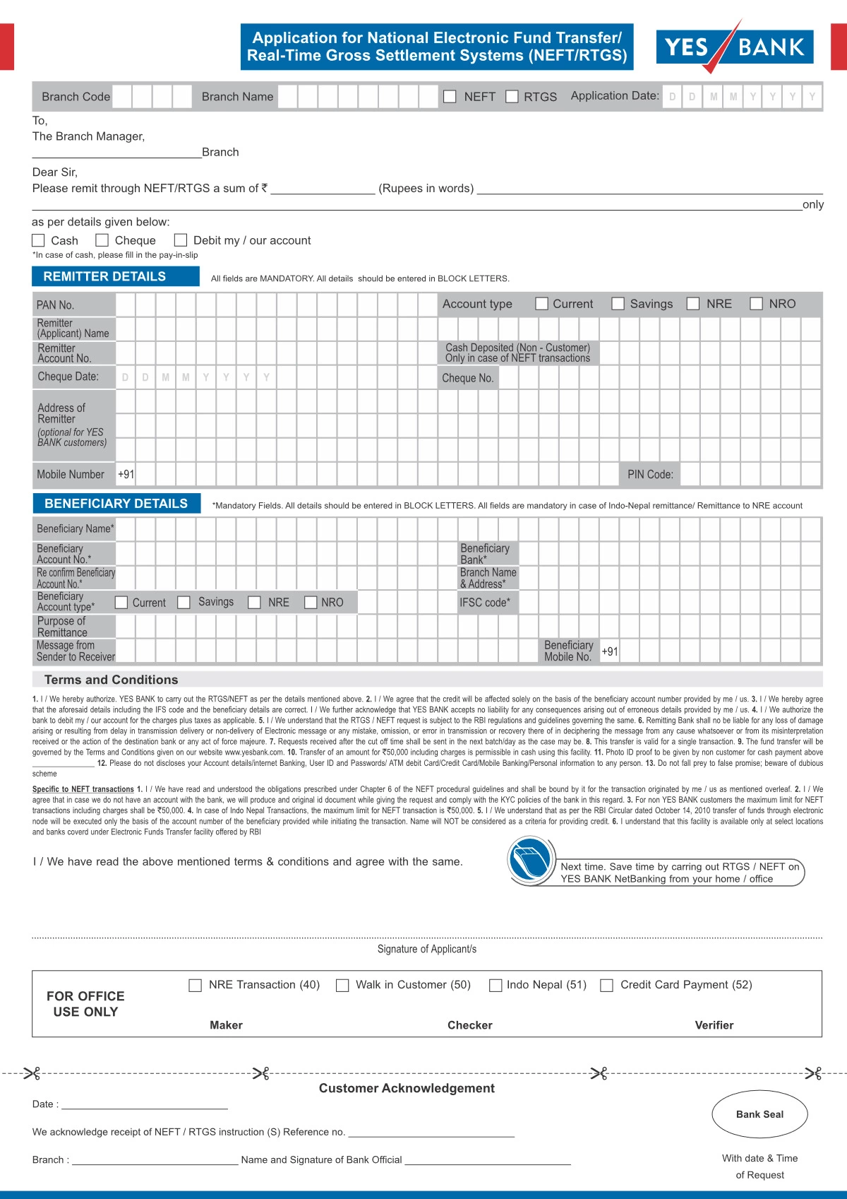 YES Bank RTGS Form 2025 - 1PDF