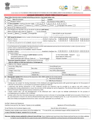 Aadhaar Update Form for Child (0-5)