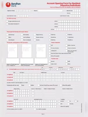 Bandhan Account Opening Application Form