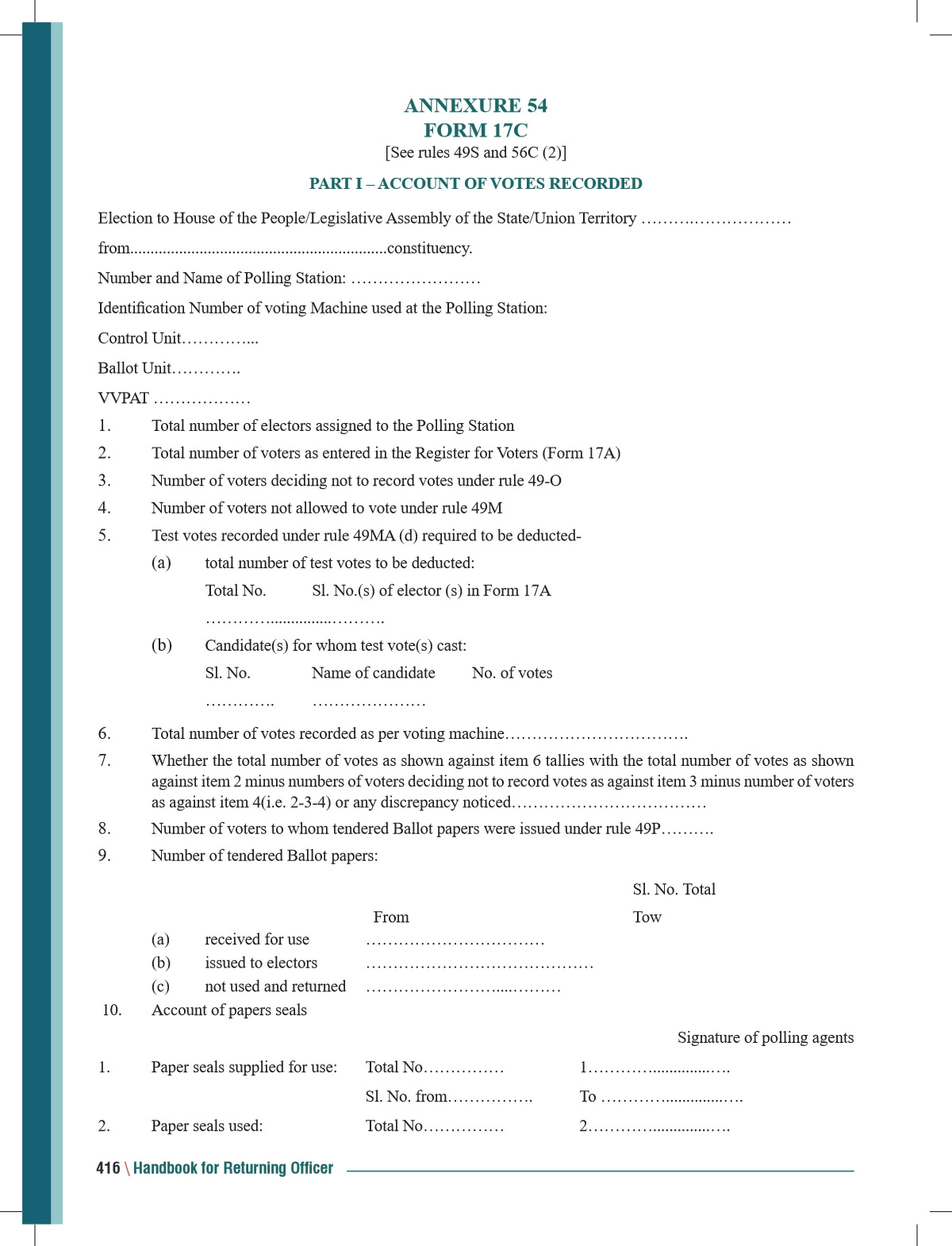 Election Form 17C Format