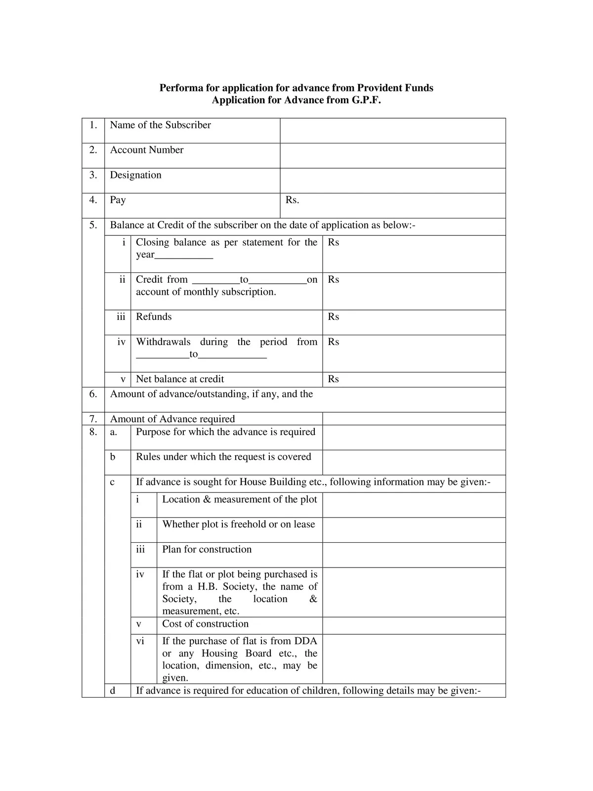 GPF Withdrawal Form - 1PDF