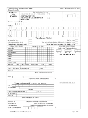 Advance Tax Income Tax Challan Form 280