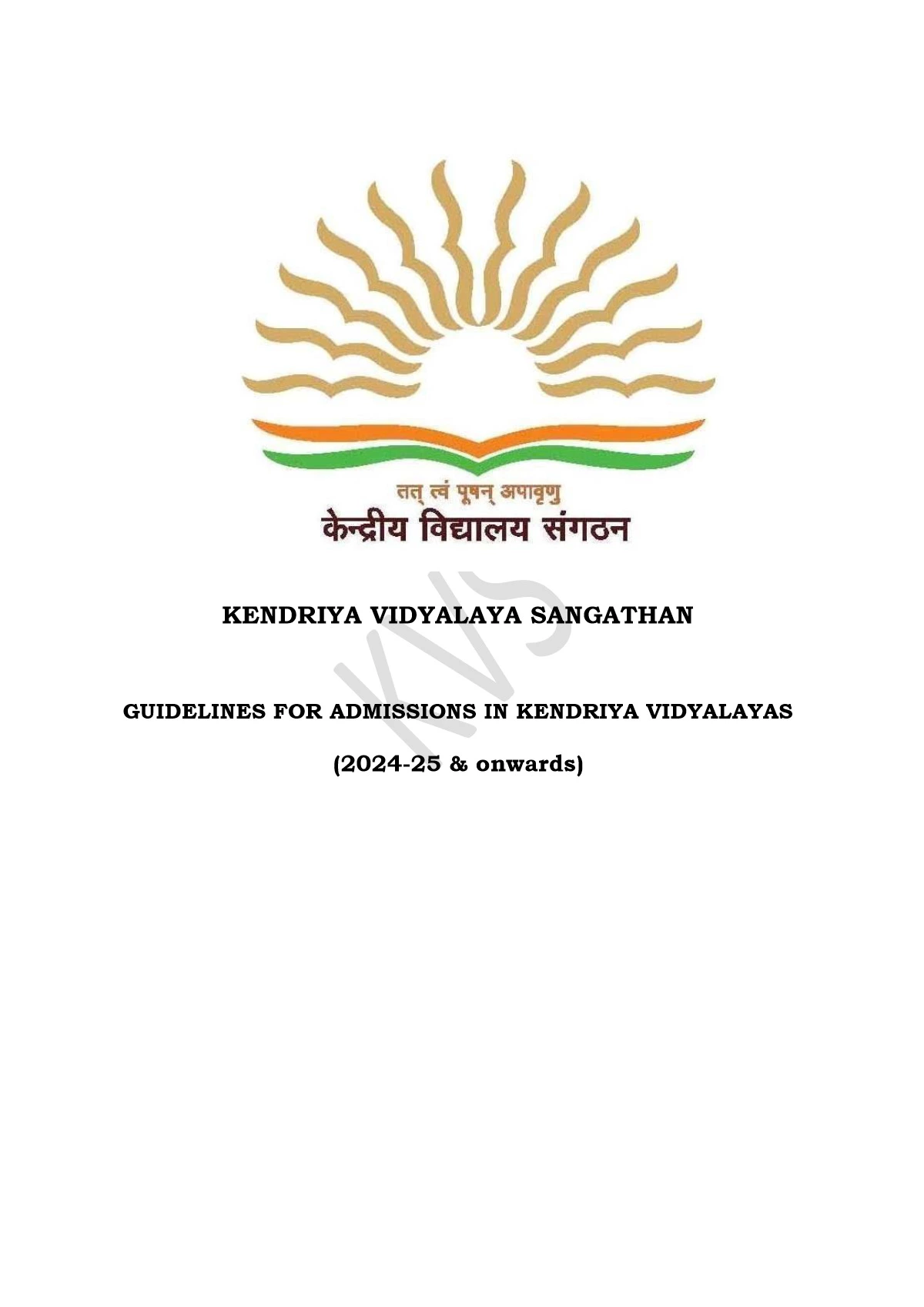 Kendriya Vidyalaya Admission 202425 for Class 1 1PDF