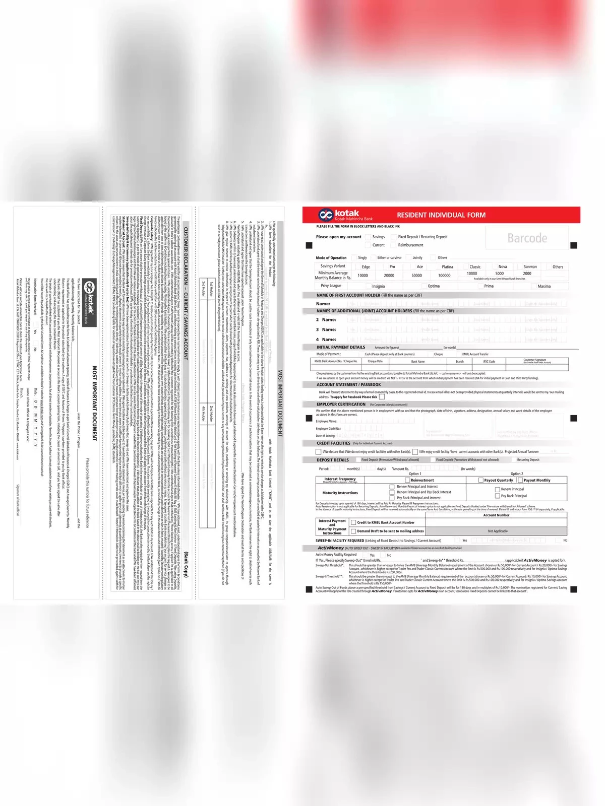 Kotak Mahindra Accounts Opening Form