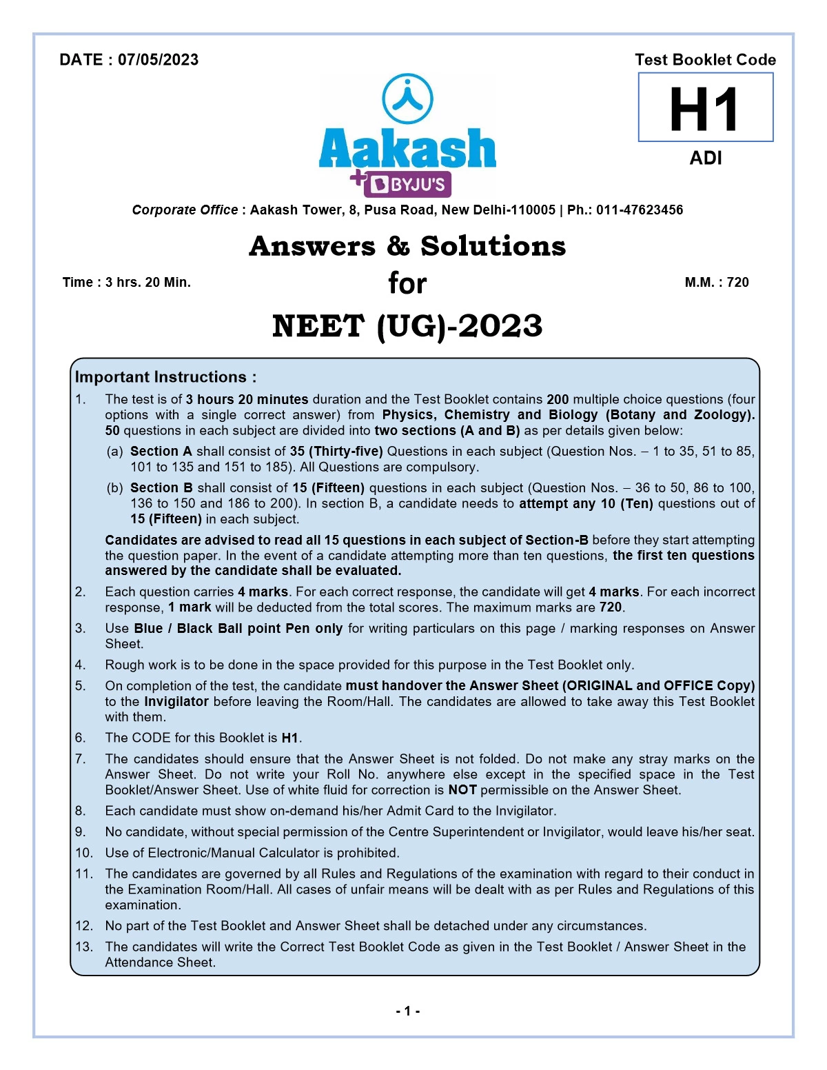 NEET Question Paper with Solution
