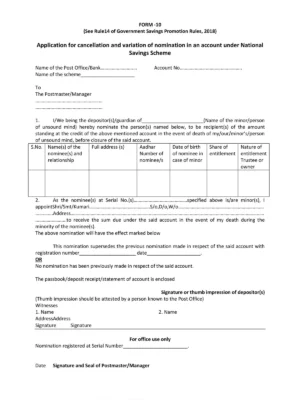 Post Office Change of Nomination Form