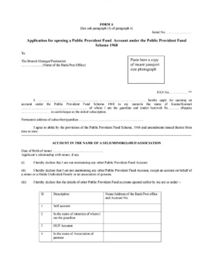 Post Office PPF Account Opening Form