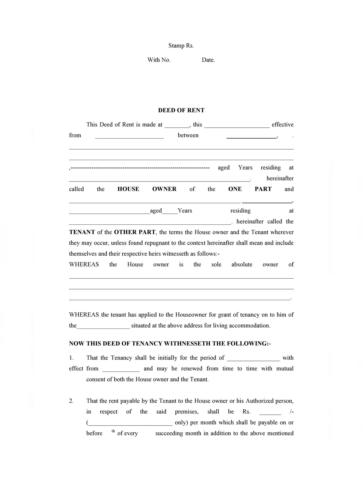 Rent Agreement Format