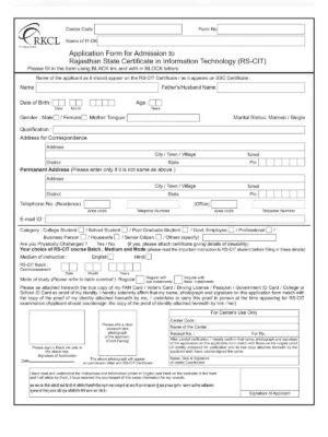 RSCIT Admission Form