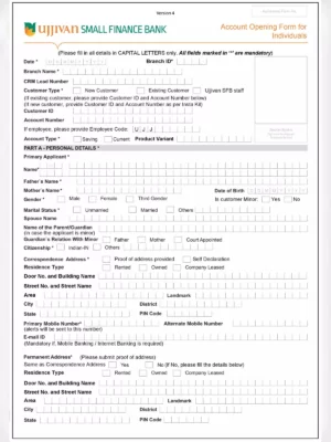 Ujjivan Bank Account Opening Form