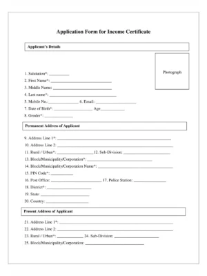 West Bengal Income Certificate Application Form