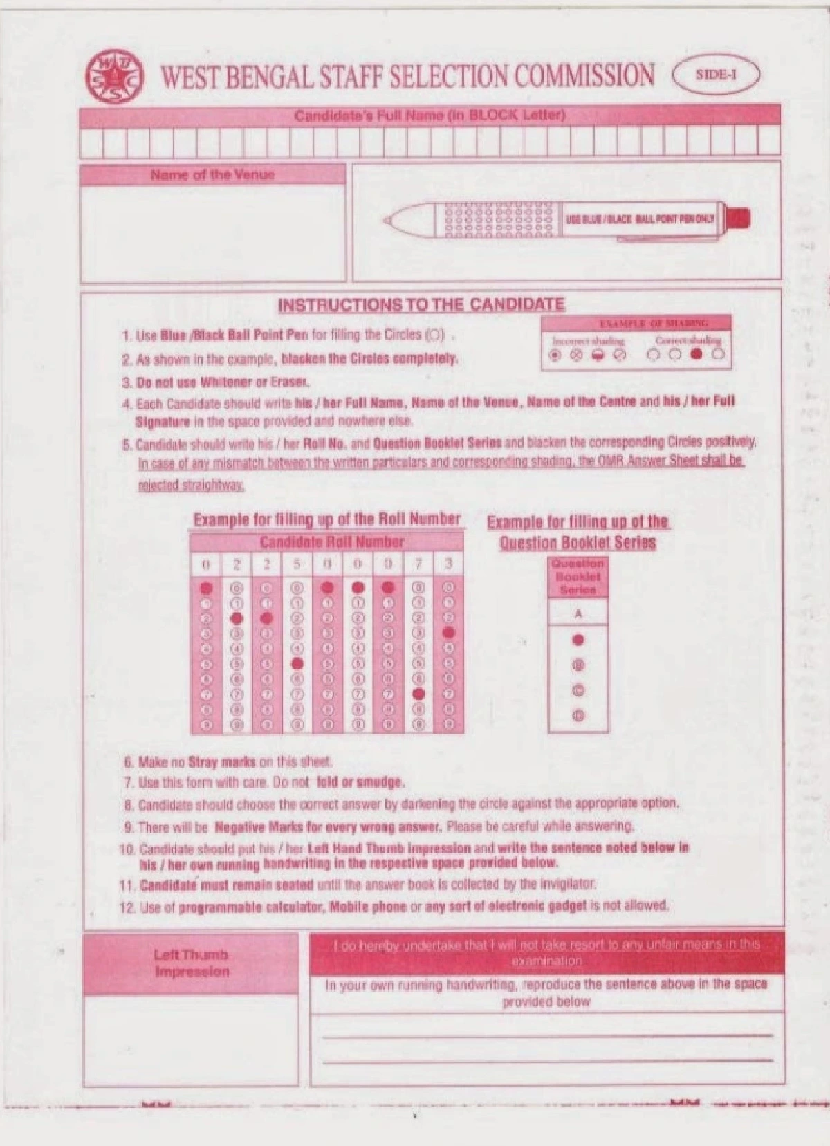 WBSSC OMR Sheet