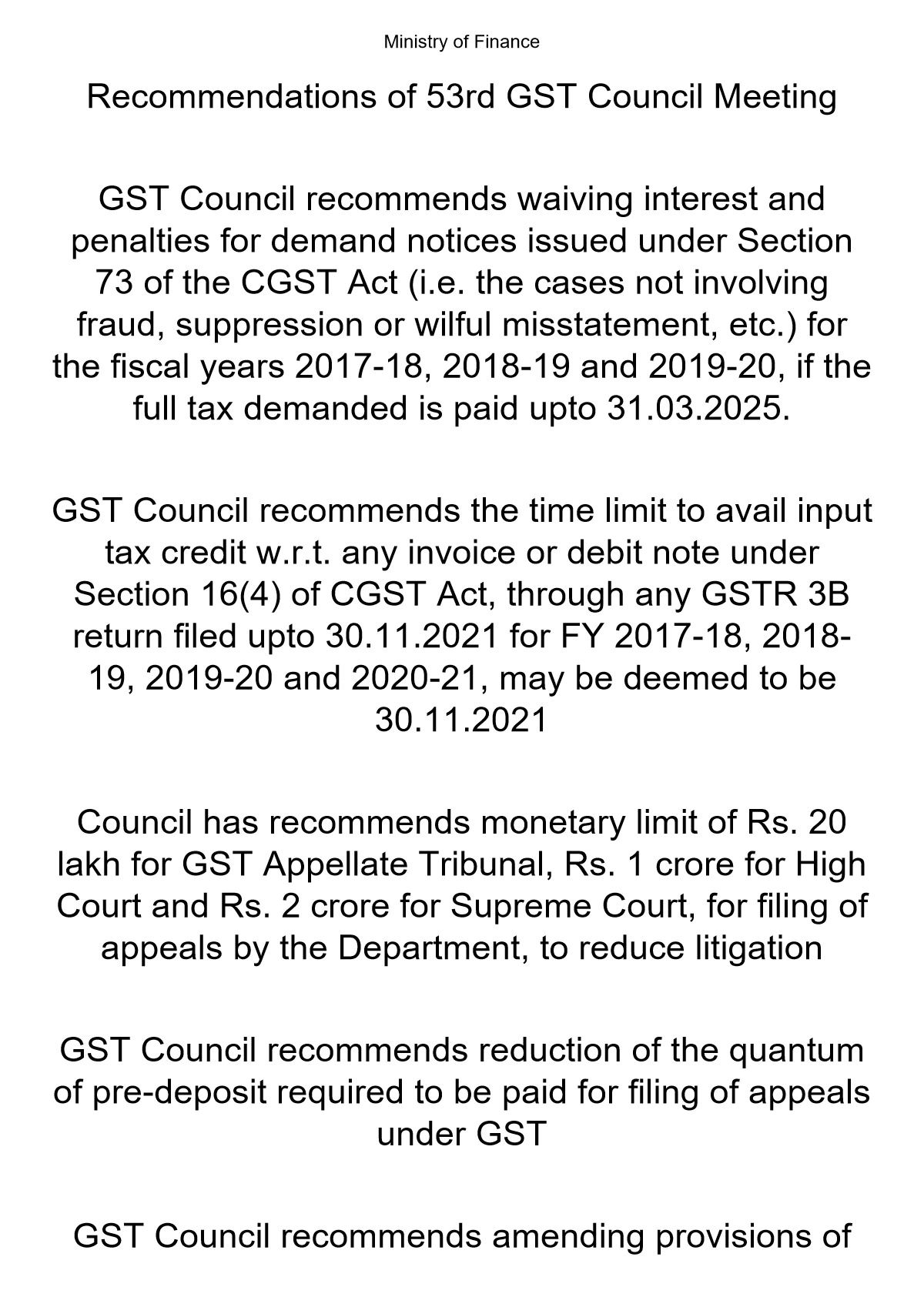 53rd GST Council Meeting Press Release