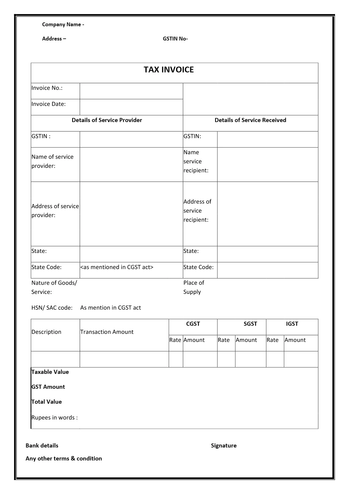 GST Bill Format Book