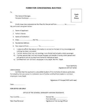 Bus Pass Application Form