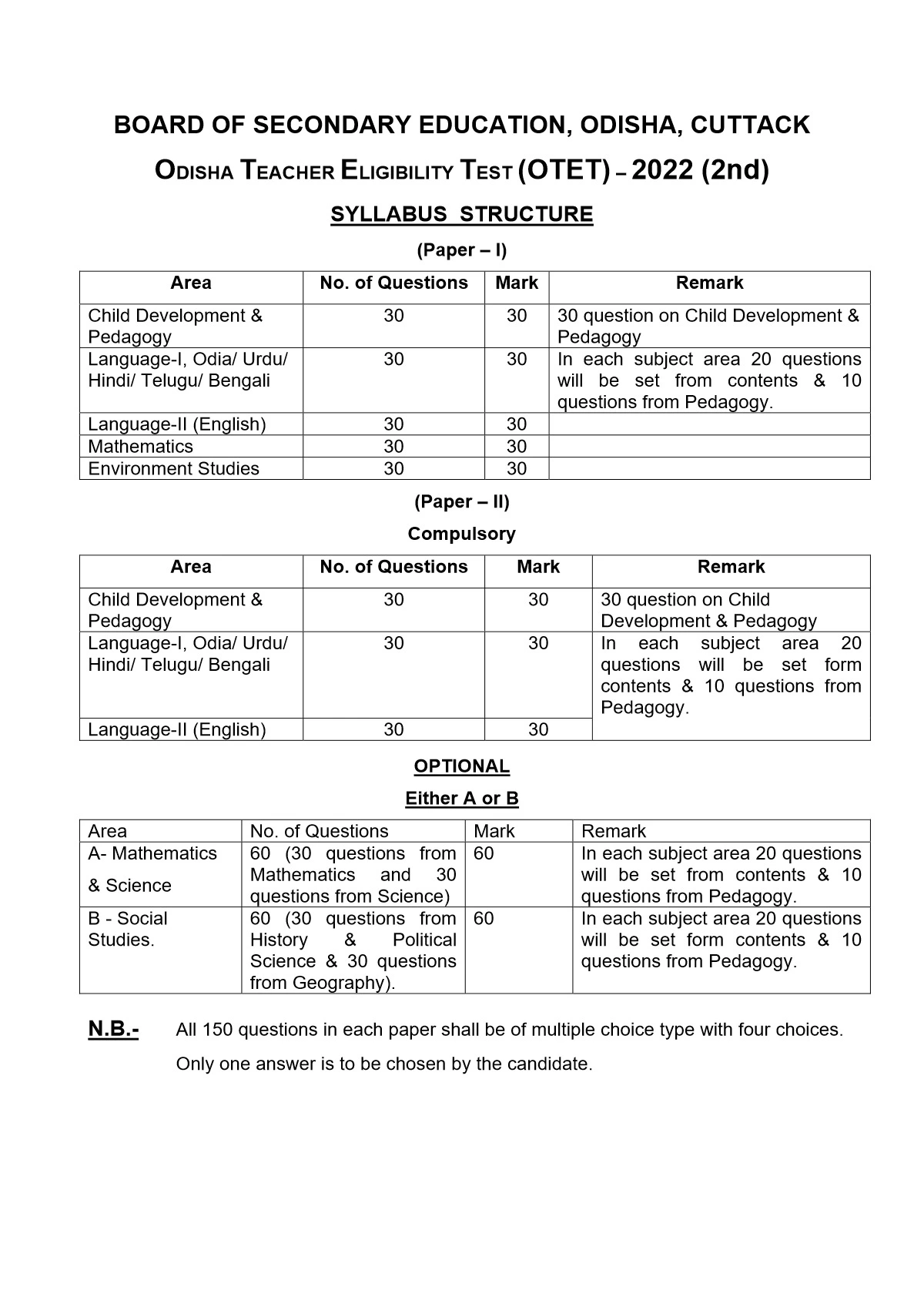 OTET Syllabus 2024 & Exam Pattern for Paper 1 and 2