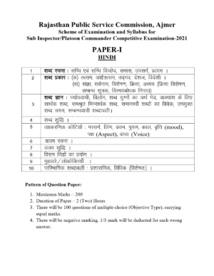 Rajasthan SI Syllabus & Exam Pattern 2024
