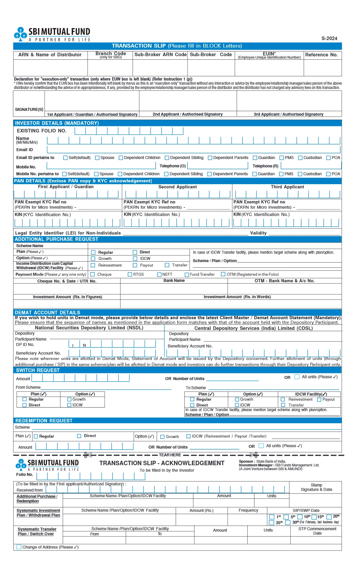 SBI Mutual Fund (MF) Common Transaction Form