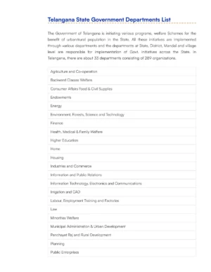 Telangana Government Departments List