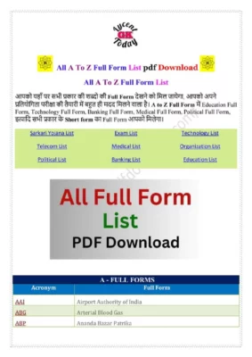 A to Z Full Form for Competition Exam - Bank, SSC, Railway